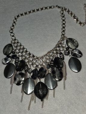 Silver-Tone Black & Gray Statement Necklace
